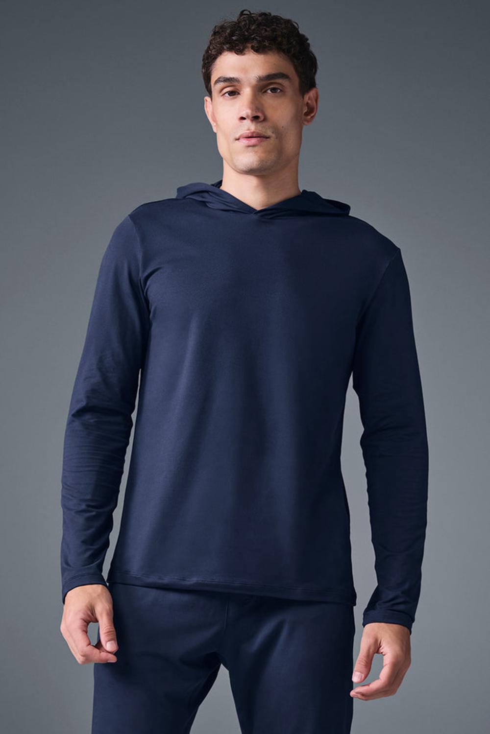 Alo Yoga Conquer Reform With Hood Uomo Maniche Lunghe Blu Marino | Italia  LFR-438012