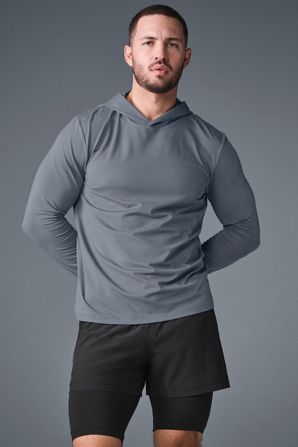 Alo Yoga Conquer Reform With Hood Uomo Maniche Lunghe Grigie | Italia  IAD-263587