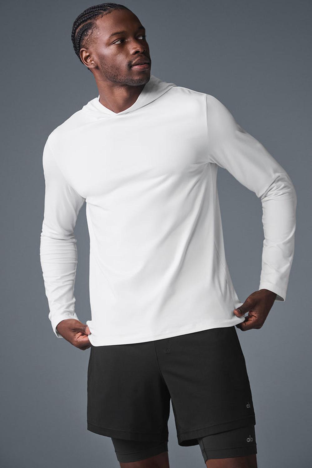 Alo Yoga Conquer Reform With Hood Uomo Maniche Lunghe Bianche | Italia  XCA-217698