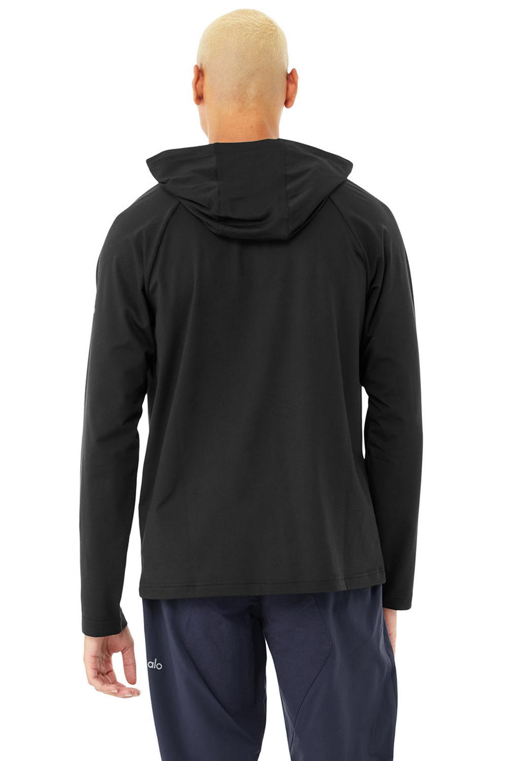 Alo Yoga Conquer Uomo Felpa con Cappuccio Nere | Italia  DUA-985176