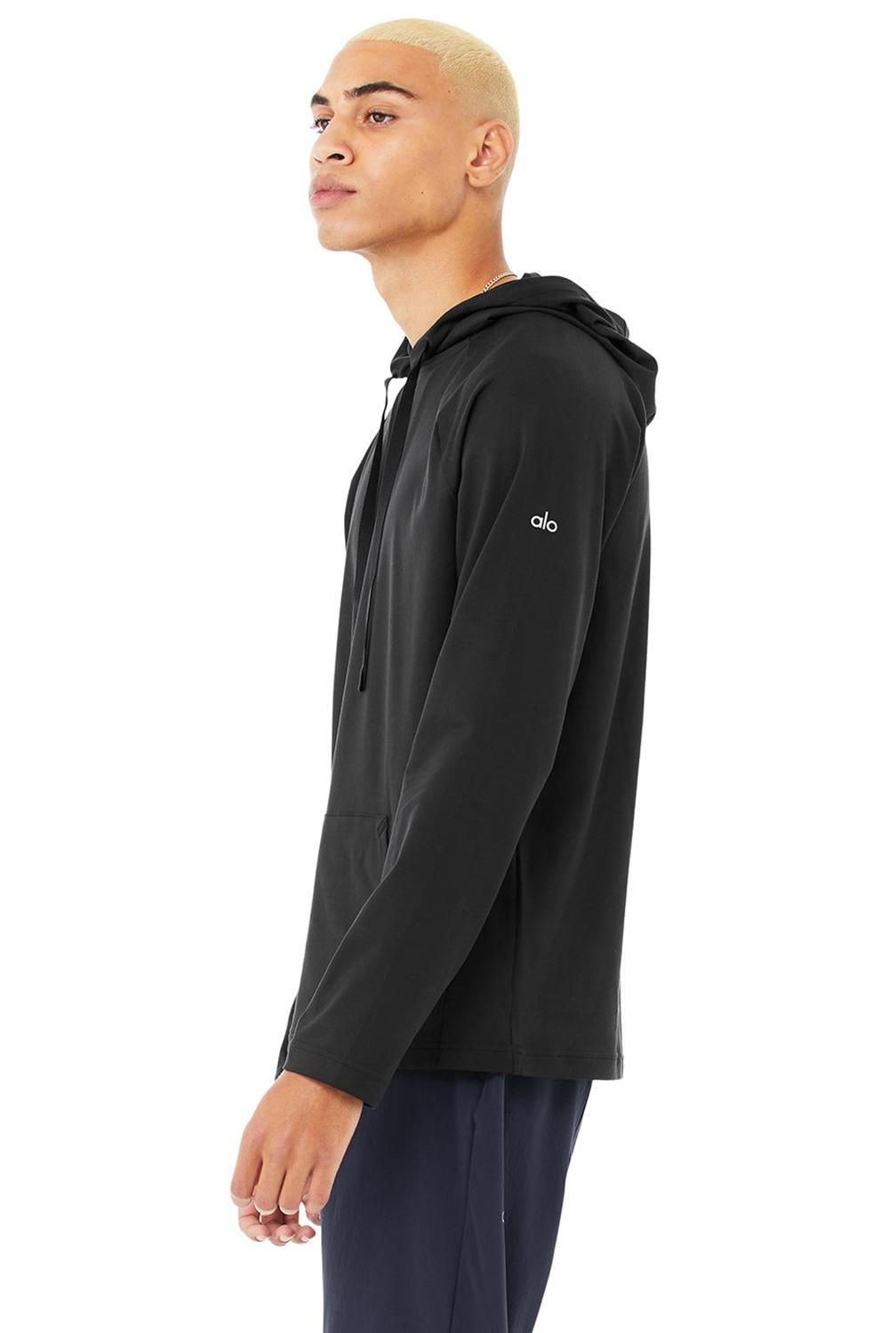 Alo Yoga Conquer Uomo Felpa con Cappuccio Nere | Italia  DUA-985176
