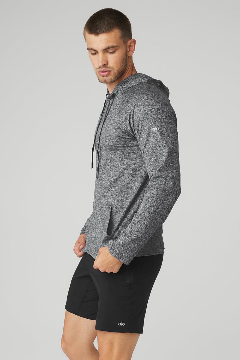 Alo Yoga Conquer Uomo Felpa con Cappuccio Graphite Marl | Italia  ETK-519072