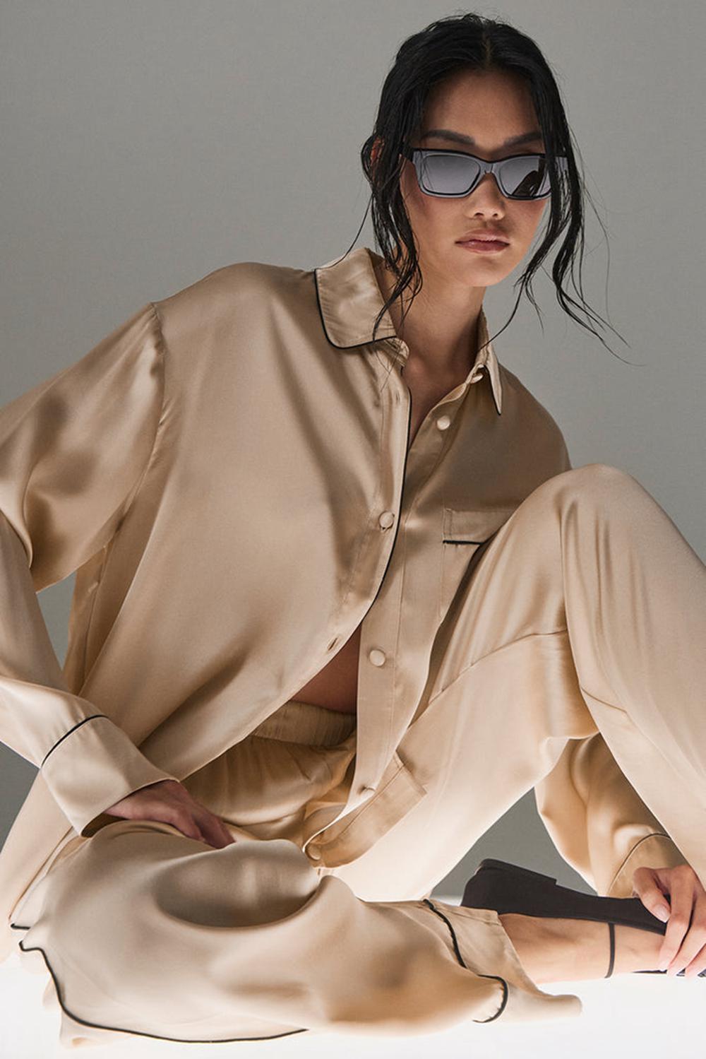 Alo Yoga Courchevel Silk Button Down Donna Biancheria Intima Nere | Italia  RCL-587214