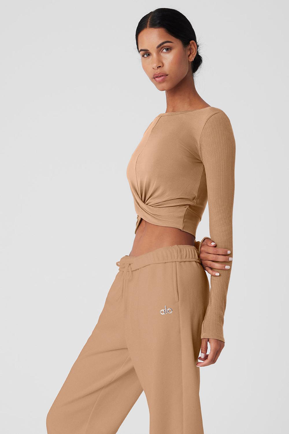 Alo Yoga Cover Top Donna Maniche Lunghe Toasted Almond | Italia  JUG-798324