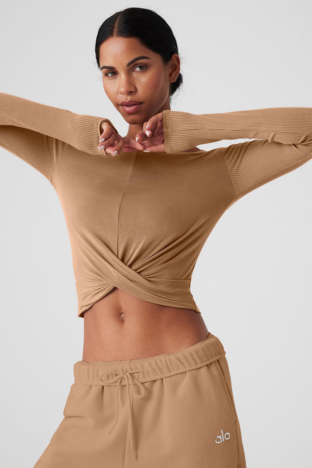 Alo Yoga Cover Top Donna Maniche Lunghe Toasted Almond | Italia  JUG-798324