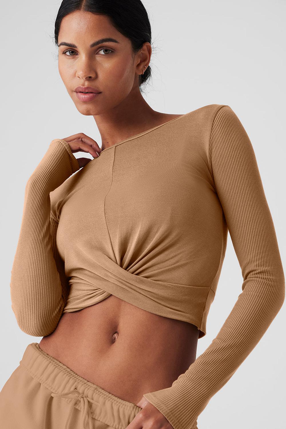 Alo Yoga Cover Top Donna Maniche Lunghe Toasted Almond | Italia  JUG-798324