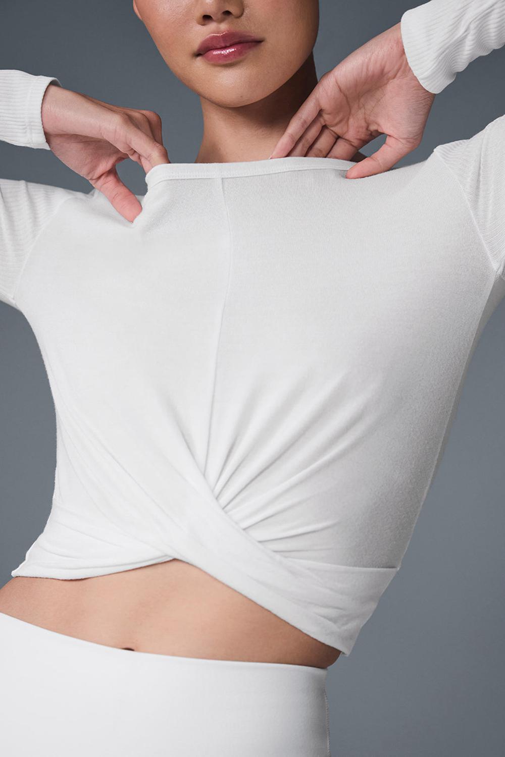 Alo Yoga Cover Top Donna Maniche Lunghe Bianche | Italia  HEO-815390