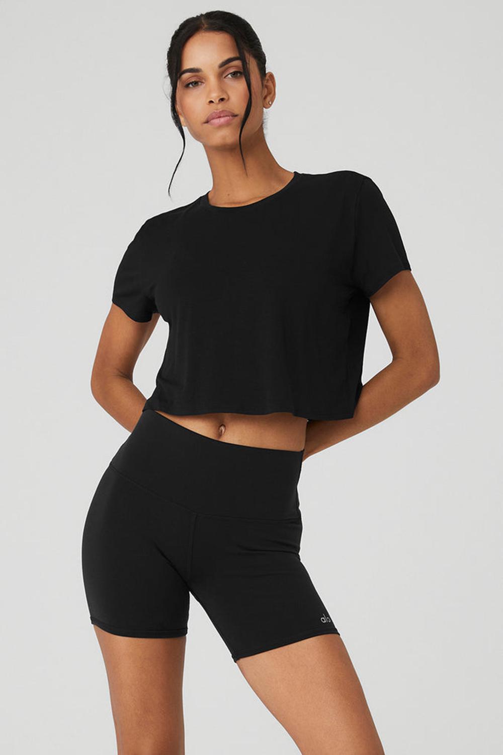 Alo Yoga Cropped All Day Donna Short Sleeve Nere | Italia  TYQ-593028