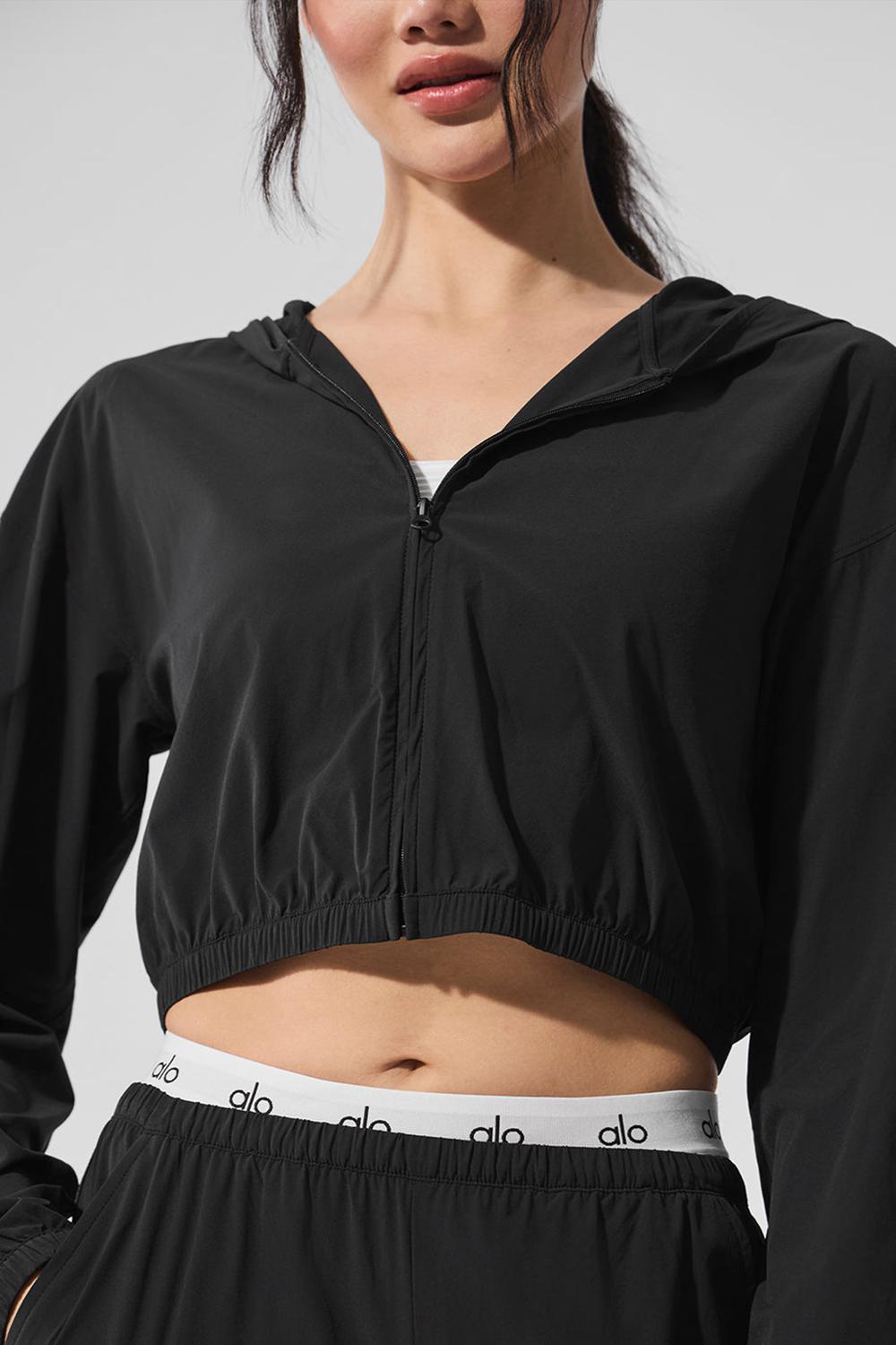 Alo Yoga Cropped Breezy Full-Zip Donna Felpa con Cappuccio Nere | Italia  YEN-904138