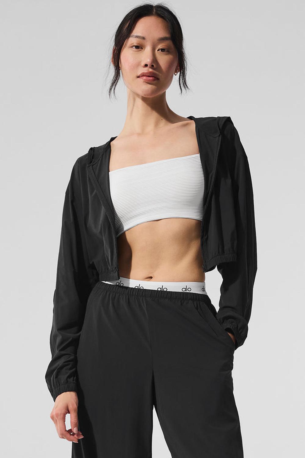 Alo Yoga Cropped Breezy Full-Zip Donna Felpa con Cappuccio Nere | Italia  YEN-904138