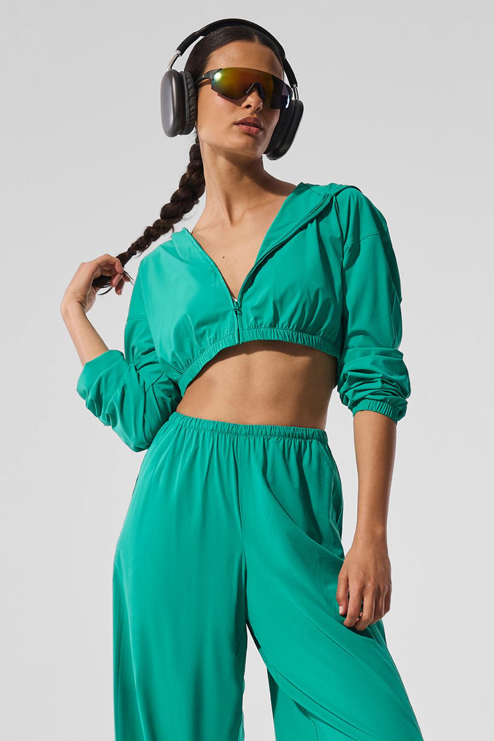 Alo Yoga Cropped Breezy Full-Zip Donna Felpa con Cappuccio Verdi | Italia  NMU-145763