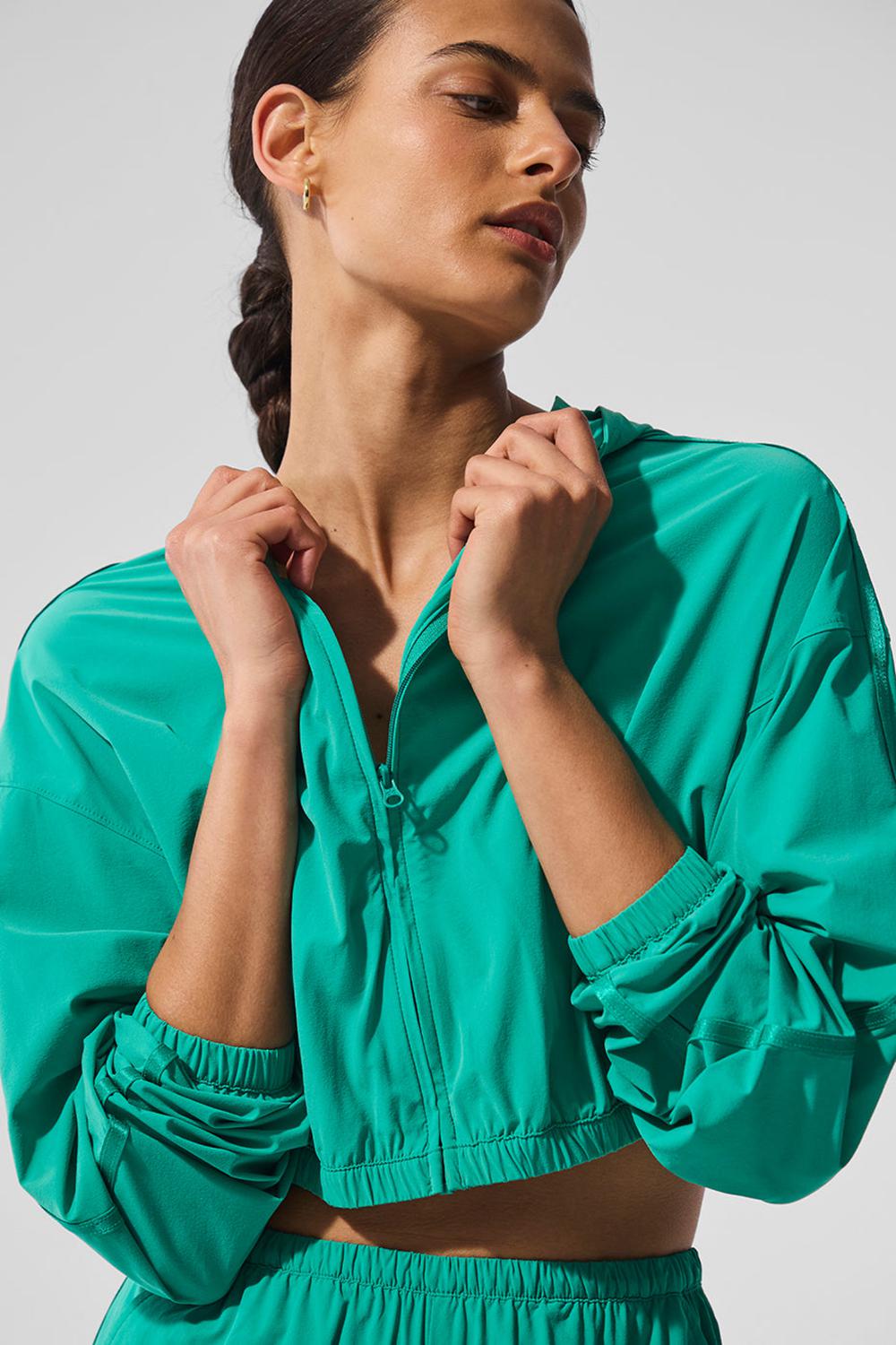 Alo Yoga Cropped Breezy Full-Zip Donna Felpa con Cappuccio Verdi | Italia  NMU-145763