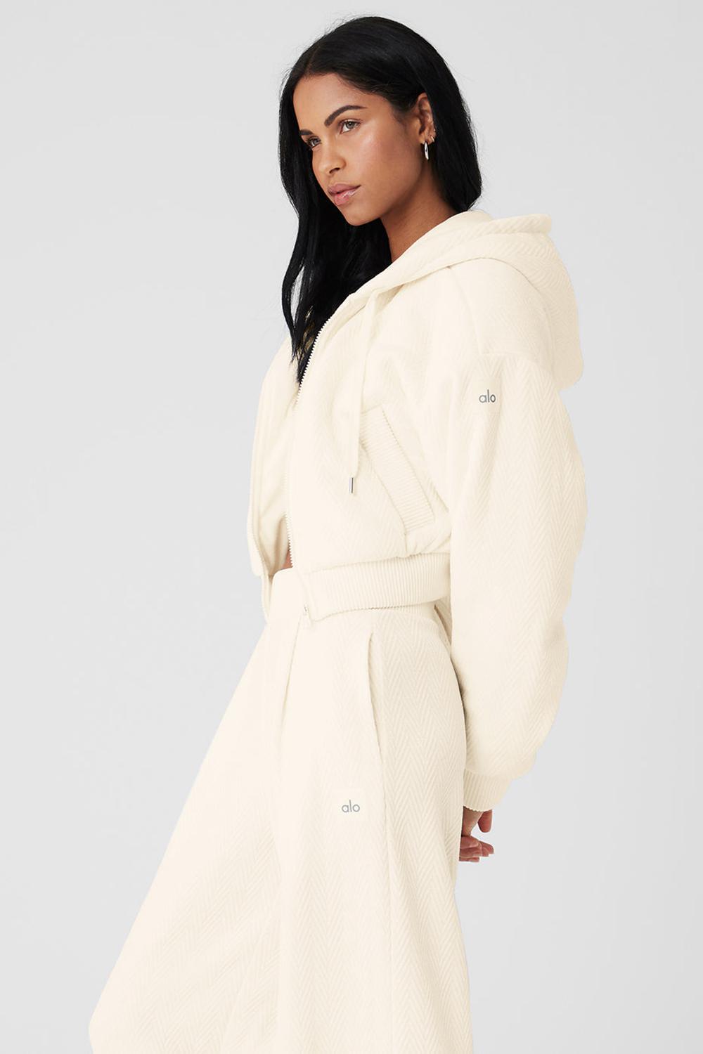 Alo Yoga Cropped Cozy Day Full Zip Donna Giacca Ivory | Italia  YRB-984716