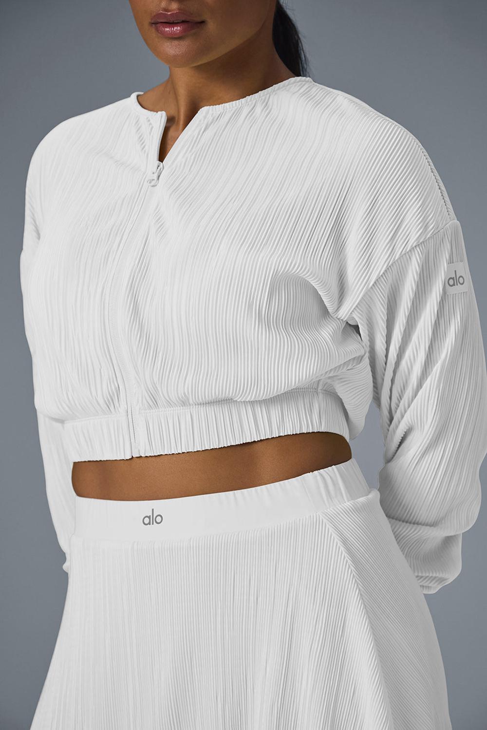 Alo Yoga Cropped Micro Plisse Donna Giacca Bianche | Italia  KXU-423819
