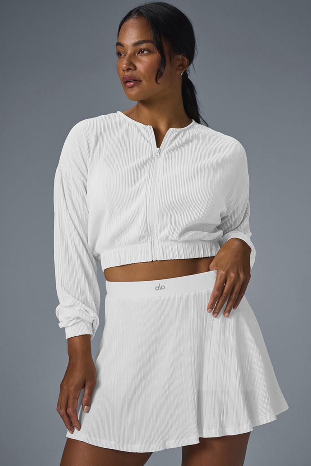 Alo Yoga Cropped Micro Plisse Donna Giacca Bianche | Italia  KXU-423819