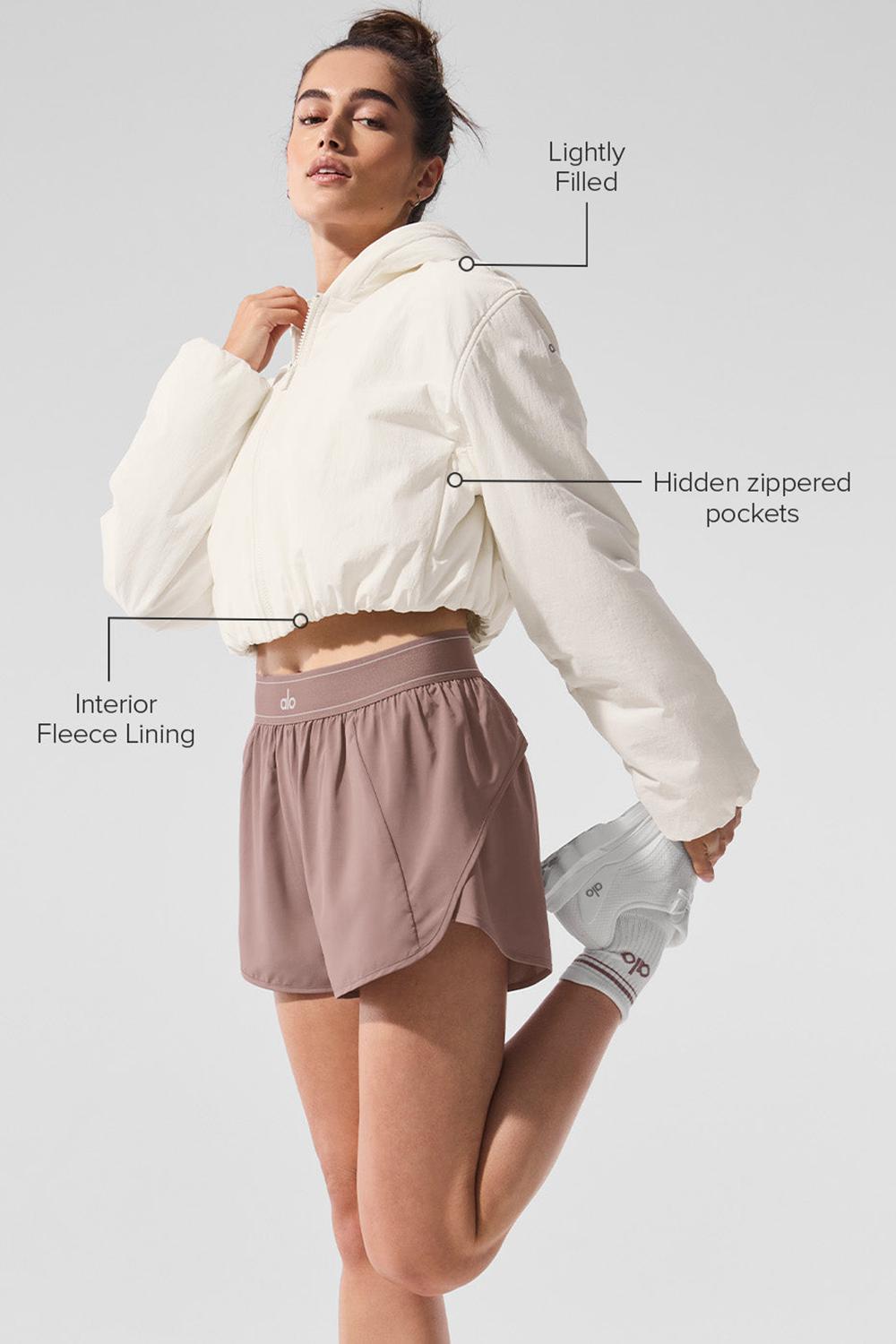 Alo Yoga Cropped Mountain Peak Full-Zip Donna Felpa con Cappuccio Ivory | Italia  BDG-321856