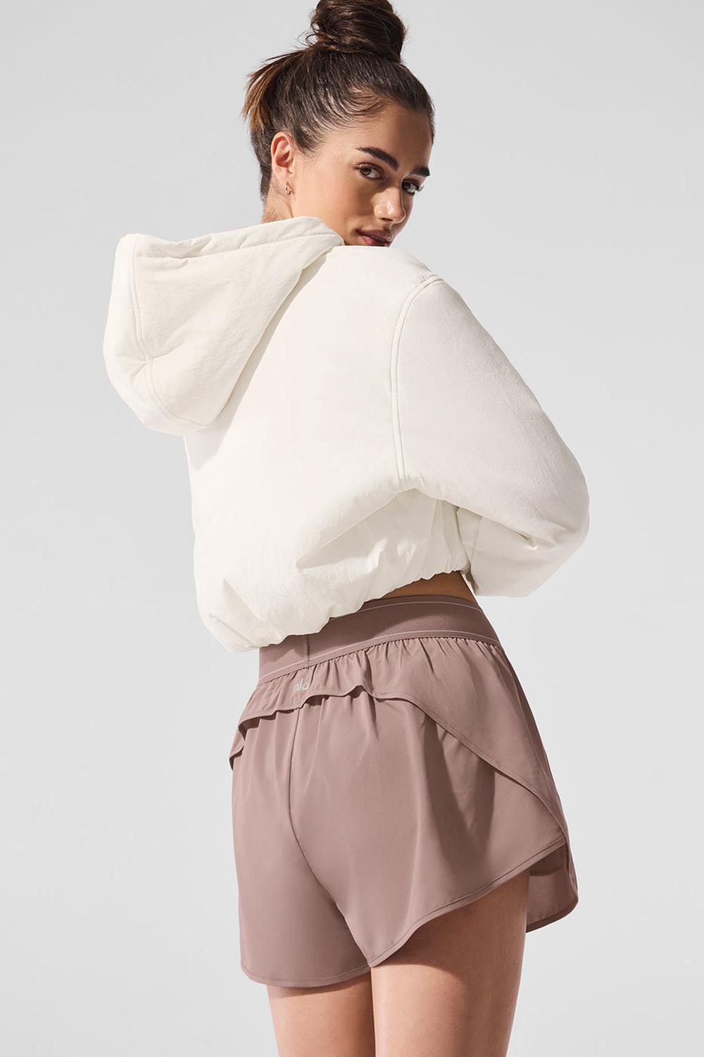 Alo Yoga Cropped Mountain Peak Full-Zip Donna Felpa con Cappuccio Ivory | Italia  BDG-321856