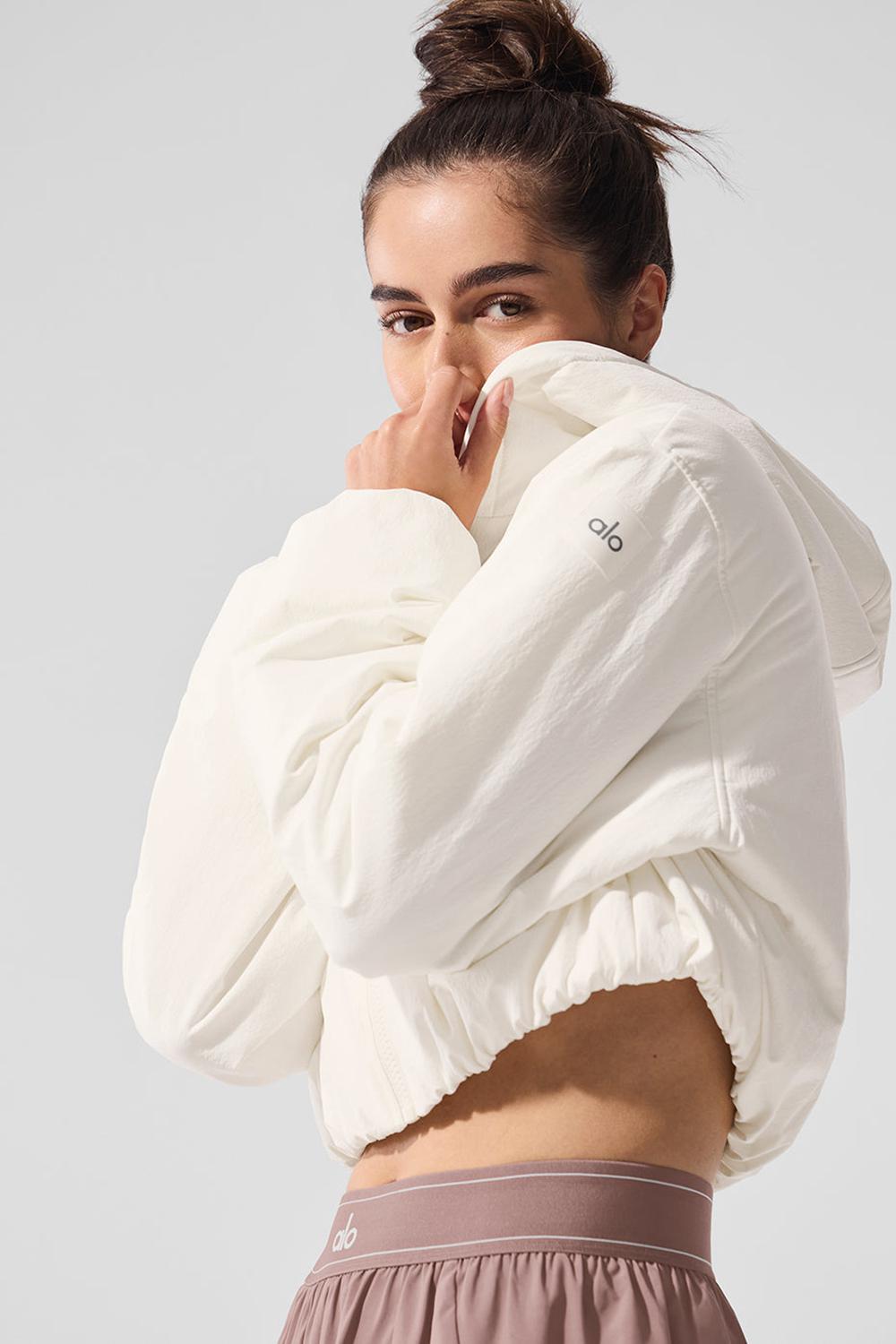 Alo Yoga Cropped Mountain Peak Full-Zip Donna Felpa con Cappuccio Ivory | Italia  BDG-321856