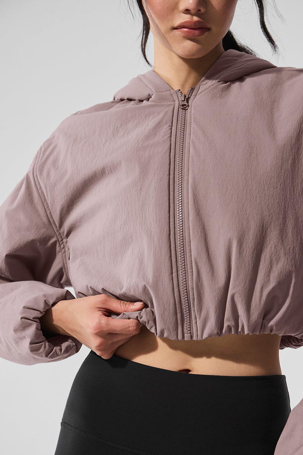 Alo Yoga Cropped Mountain Peak Full-Zip Donna Felpa con Cappuccio Mushroom | Italia  JXN-046318