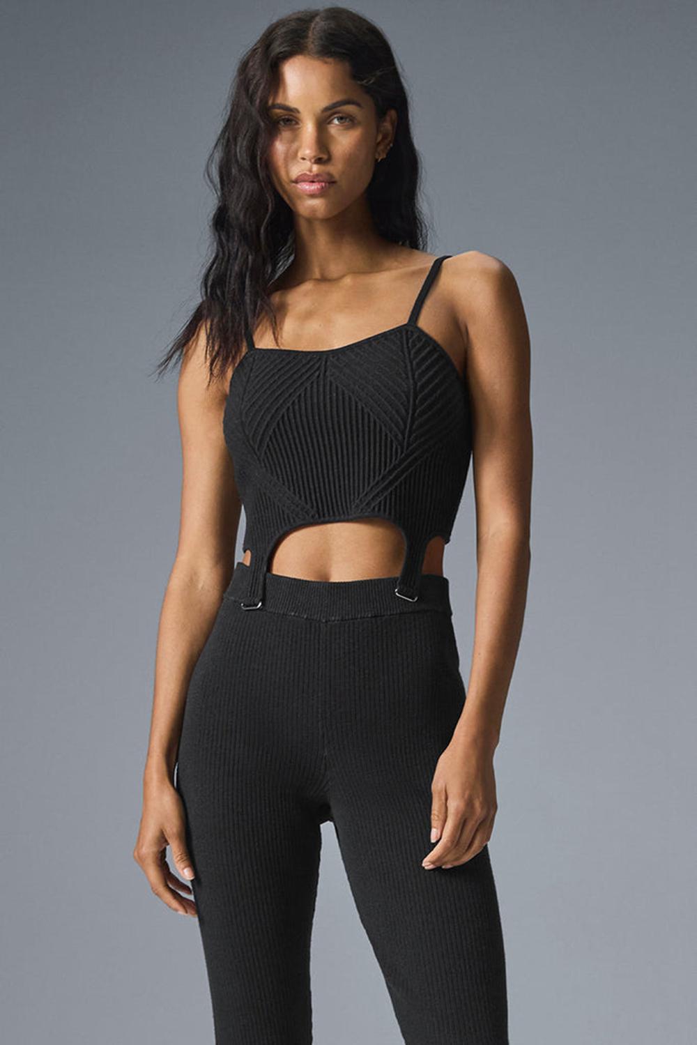 Alo Yoga Denim Knit Garter Donna Tank Nere | Italia  FYX-216587