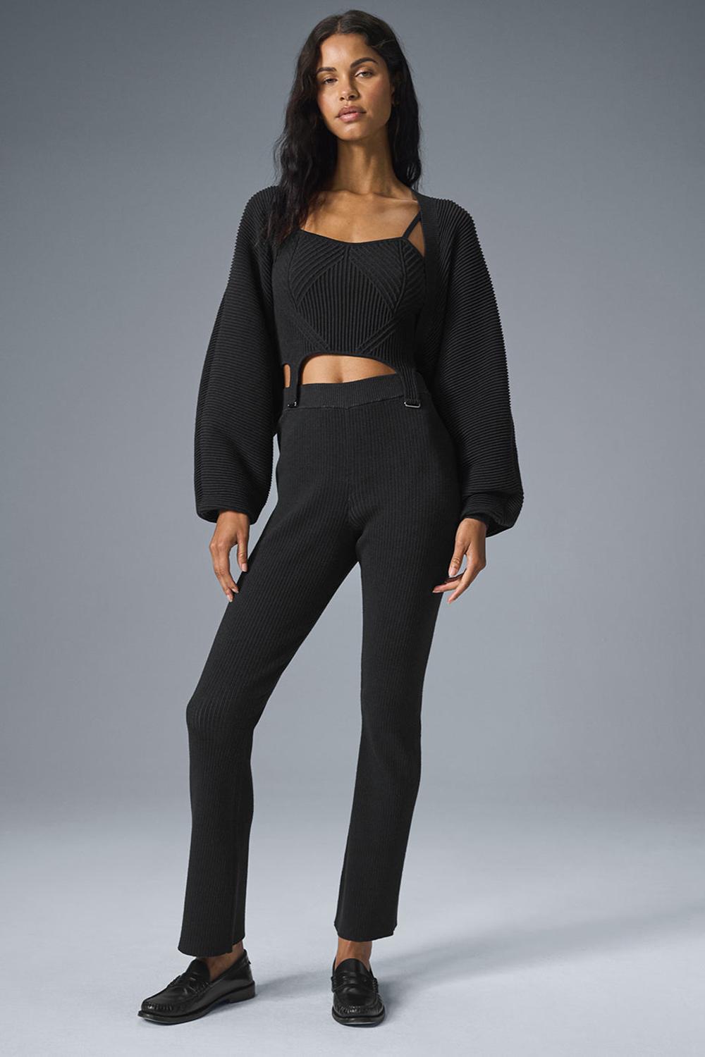Alo Yoga Denim Knit High-Waist Flare Donna Pant Nere | Italia  NDL-501639