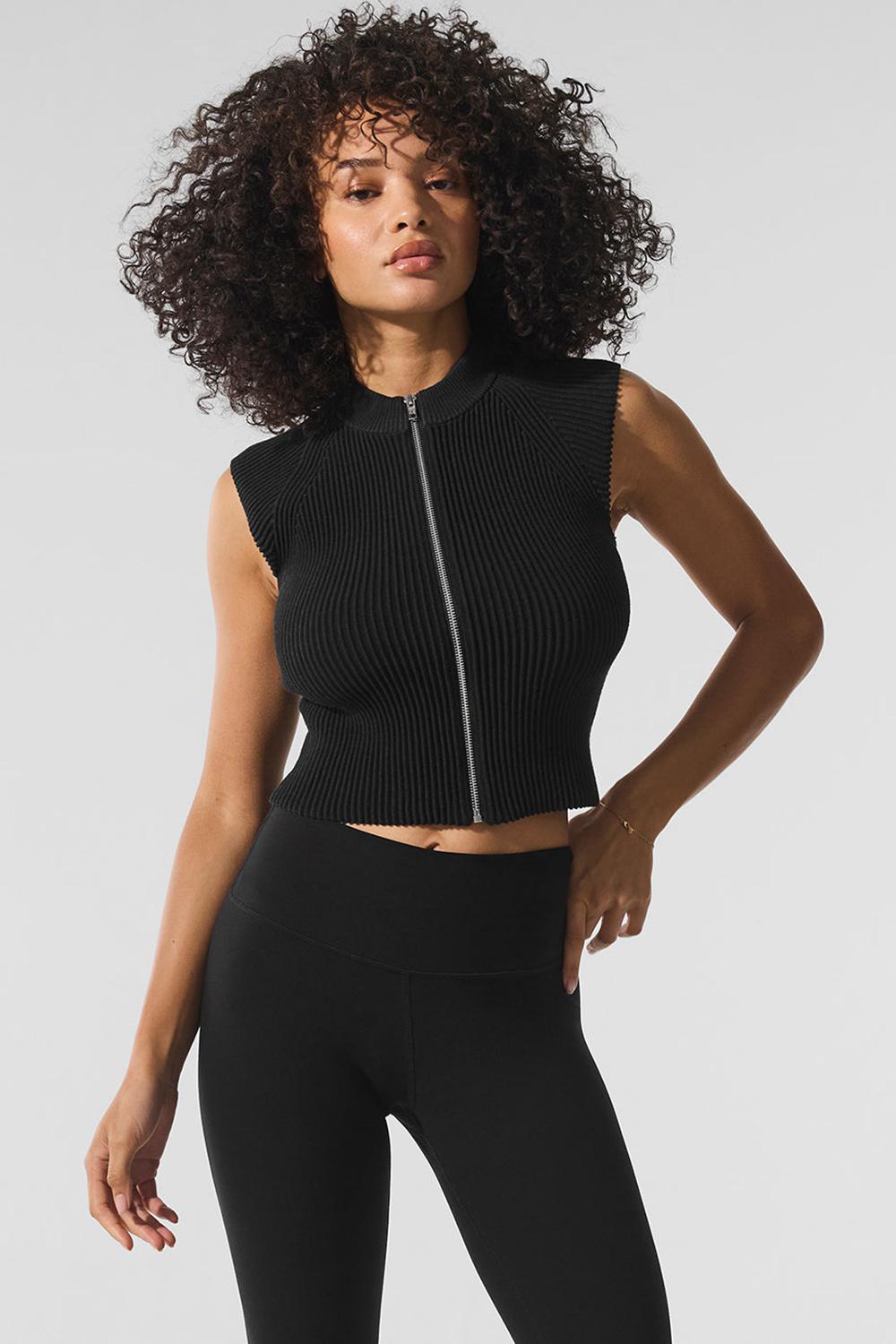 Alo Yoga Denim Knit Sleeveless Full Zip Donna Top Nere | Italia  JEY-609235