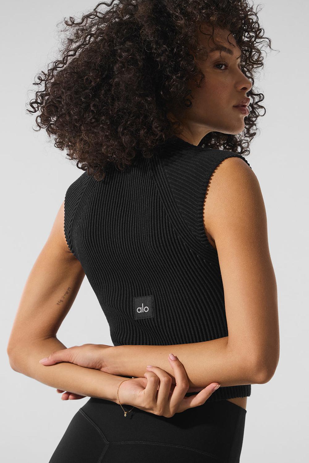 Alo Yoga Denim Knit Sleeveless Full Zip Donna Top Nere | Italia  JEY-609235