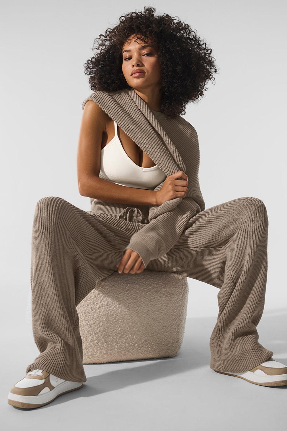 Alo Yoga Domain Rib Knit Crew Donna Maglia Gravel | Italia  FAE-498370