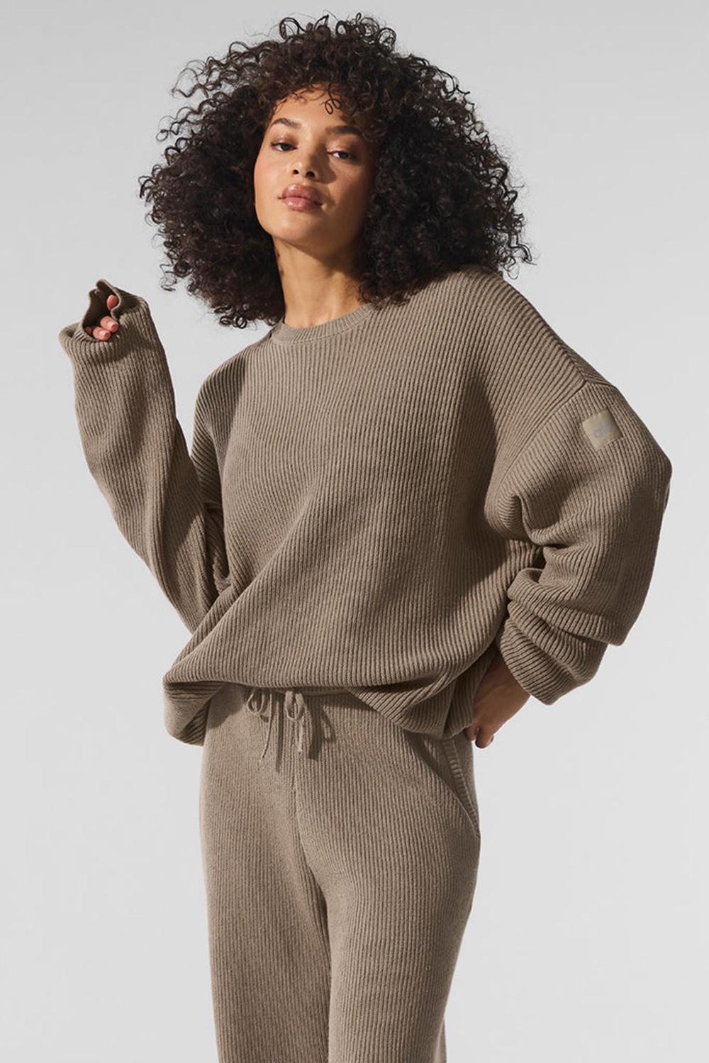 Alo Yoga Domain Rib Knit Crew Donna Maglia Gravel | Italia  FAE-498370