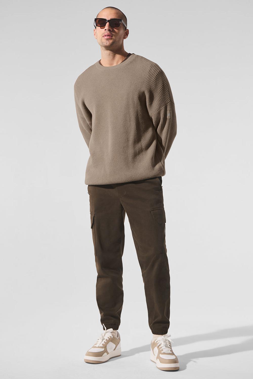 Alo Yoga Domain Rib Knit Crew Uomo Maglia Gravel | Italia  RYC-014265