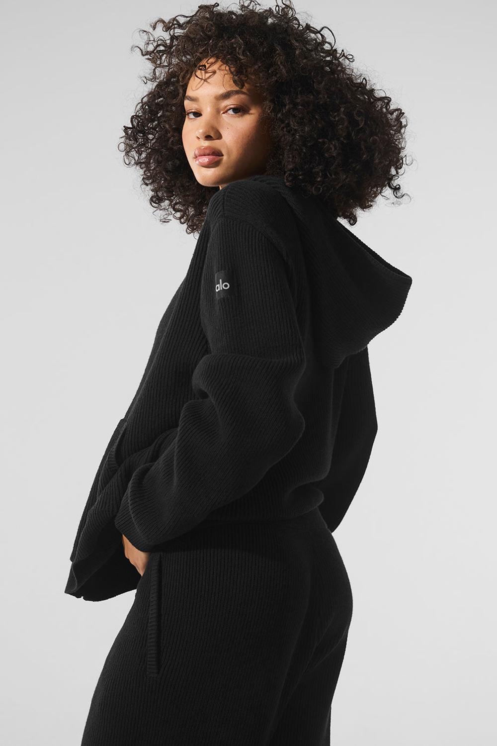 Alo Yoga Domain Rib Knit Full Zip Donna Maglia Nere | Italia  FUP-629871