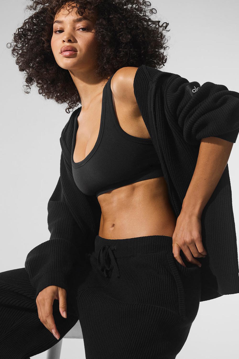 Alo Yoga Domain Rib Knit Full Zip Donna Maglia Nere | Italia  FUP-629871