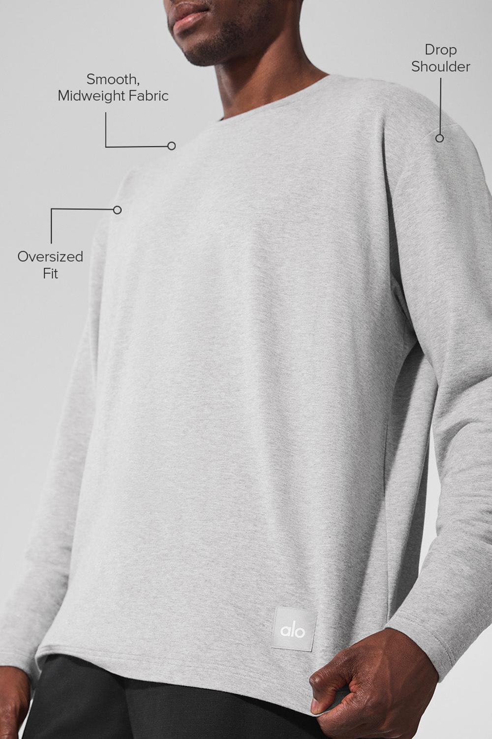 Alo Yoga Double Take Crew Uomo Maniche Lunghe Grigie | Italia  TRL-936154