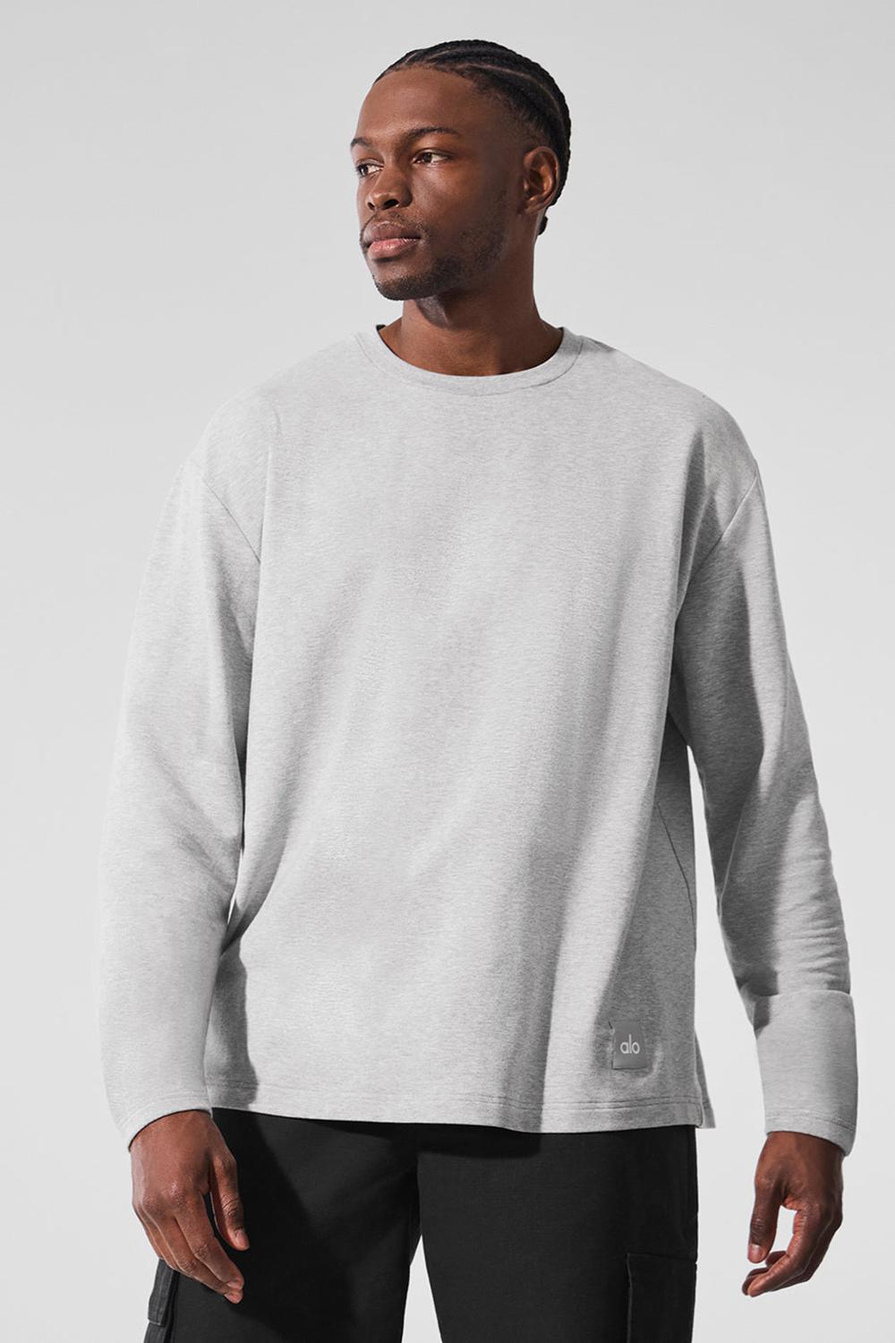 Alo Yoga Double Take Crew Uomo Maniche Lunghe Grigie | Italia  TRL-936154