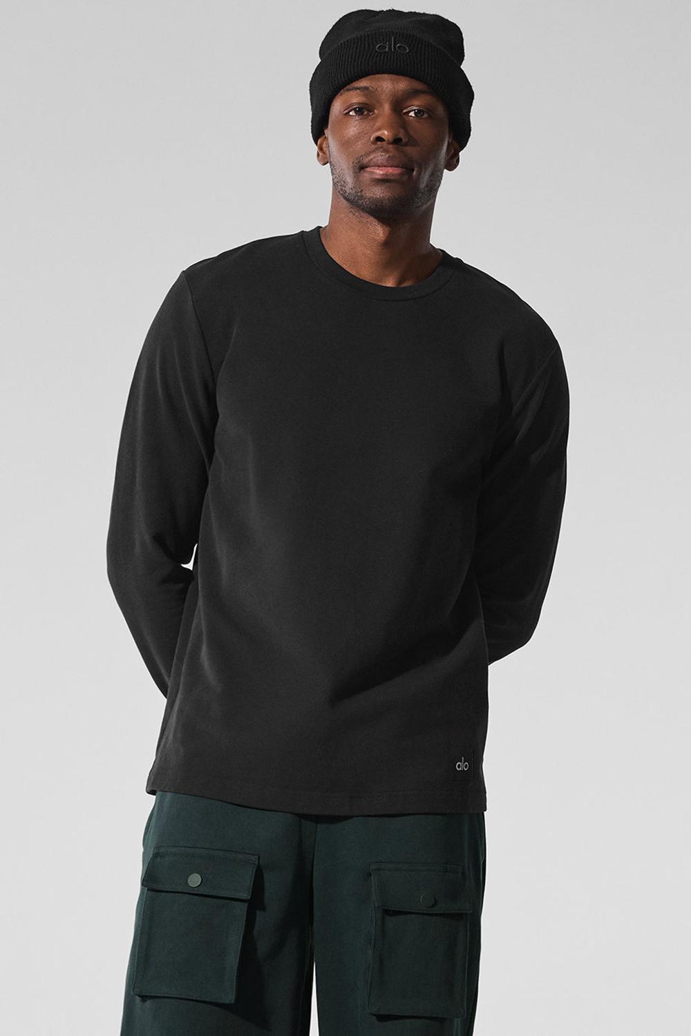 Alo Yoga Double Take Crew Uomo Maniche Lunghe Nere | Italia  NBJ-751384