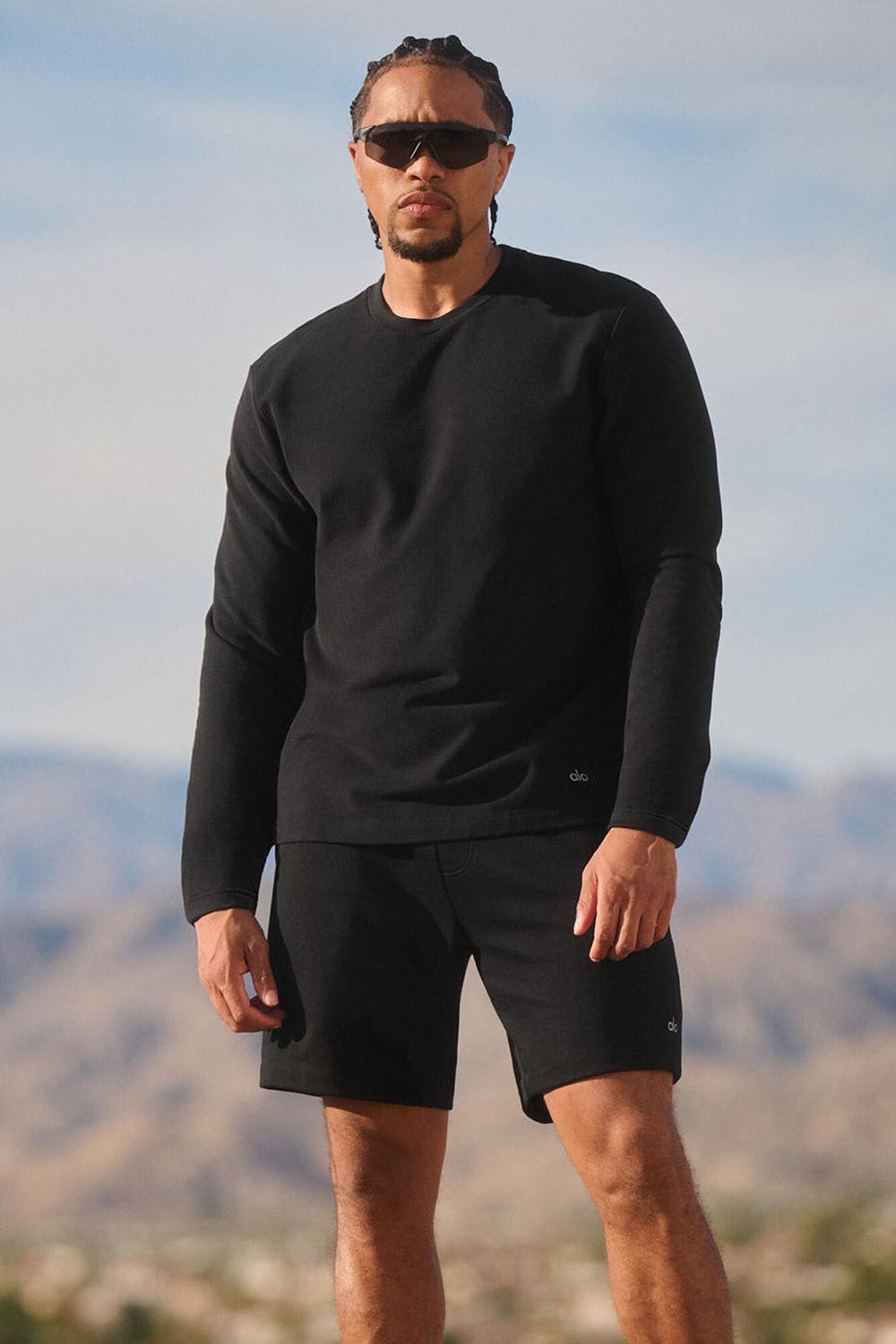Alo Yoga Double Take Crew Uomo Maniche Lunghe Nere | Italia  NBJ-751384