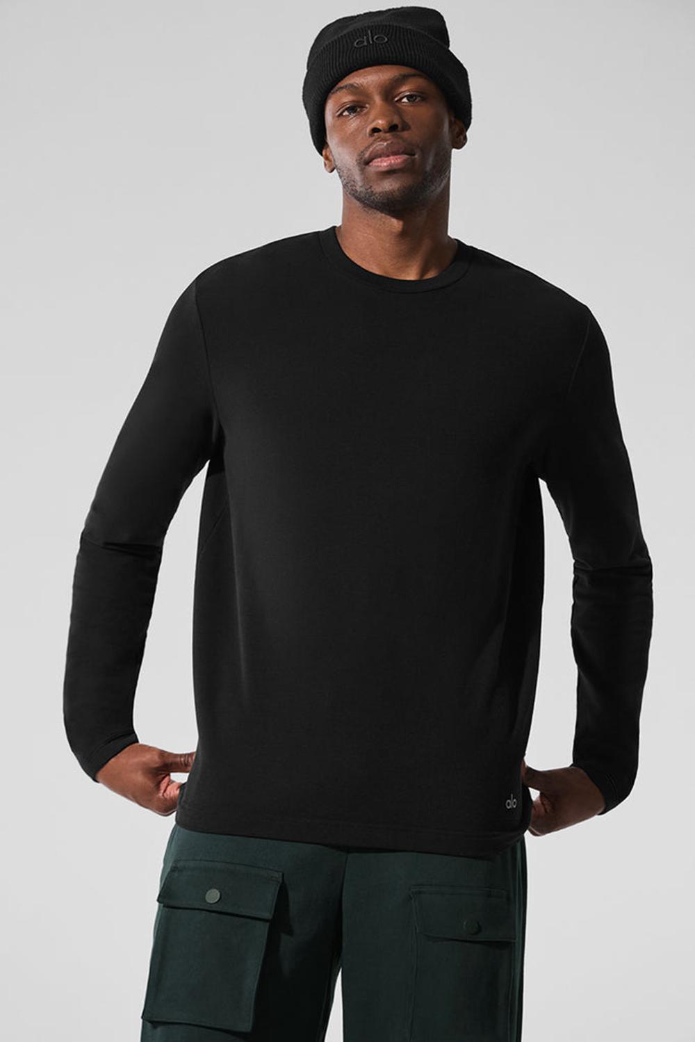 Alo Yoga Double Take Crew Uomo Maniche Lunghe Nere | Italia  NBJ-751384