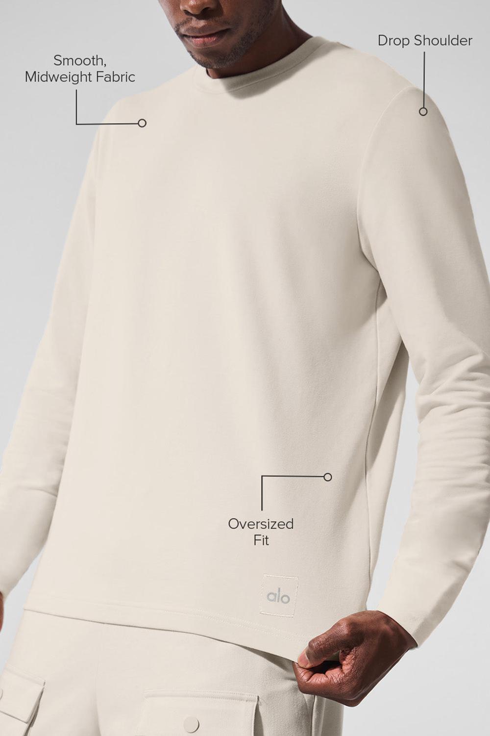 Alo Yoga Double Take Crew Uomo Maniche Lunghe Bone | Italia  QEZ-174260