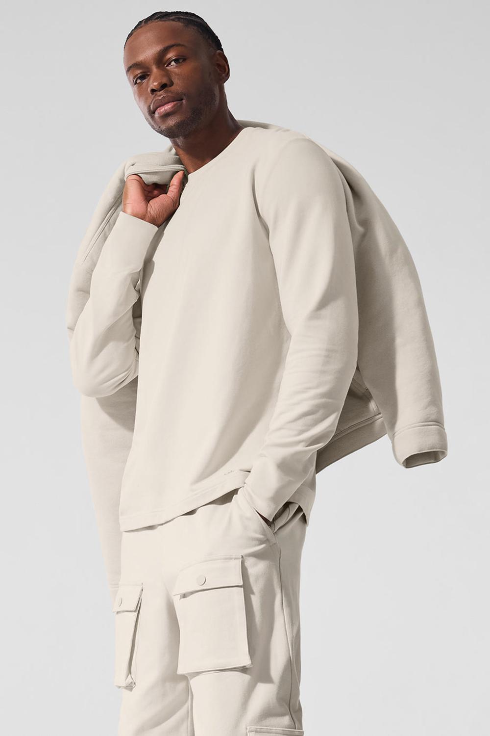 Alo Yoga Double Take Crew Uomo Maniche Lunghe Bone | Italia  QEZ-174260
