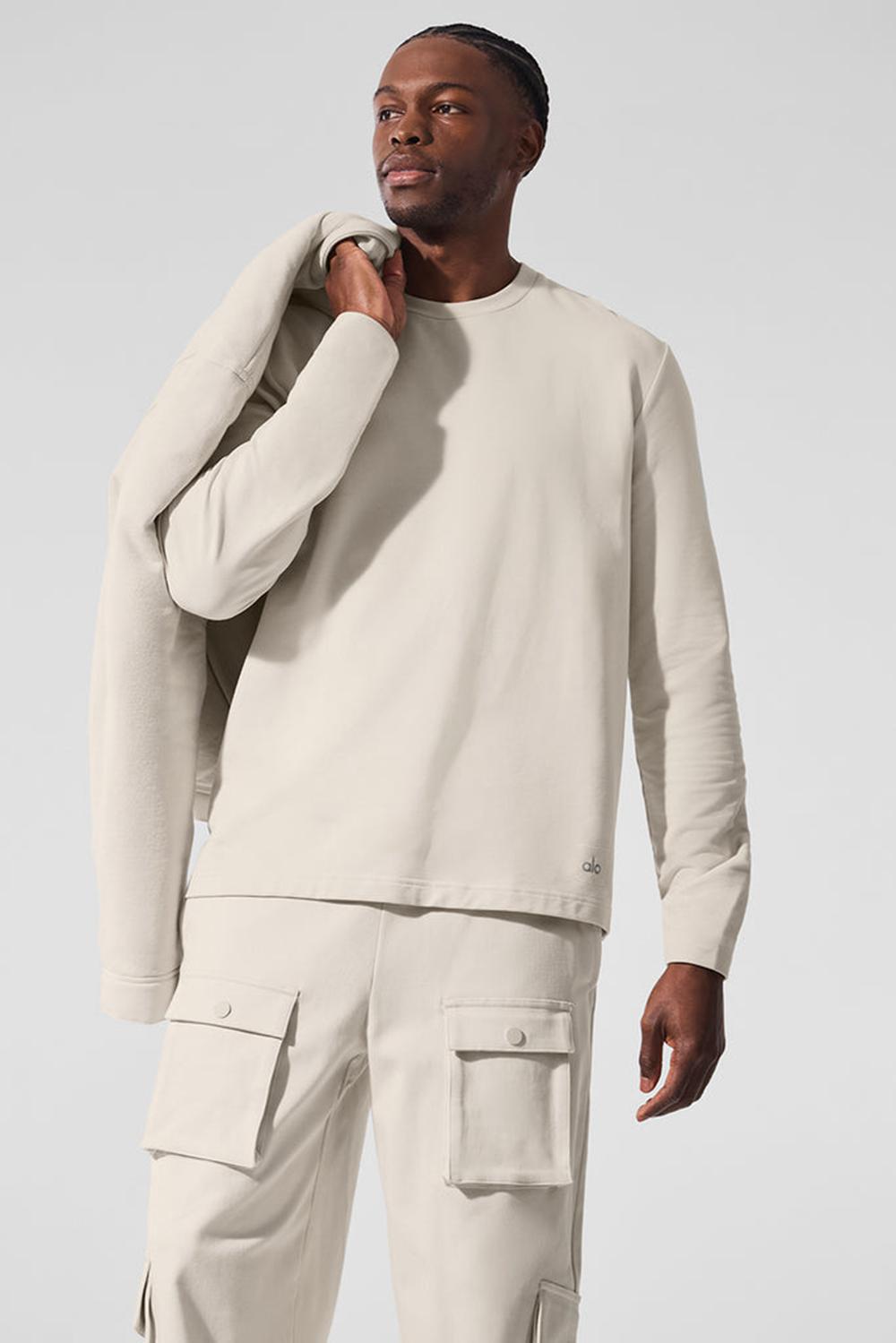 Alo Yoga Double Take Crew Uomo Maniche Lunghe Bone | Italia  QEZ-174260