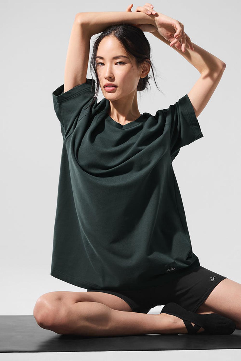 Alo Yoga Double Take Donna Short Sleeve Verdi | Italia  HST-105832
