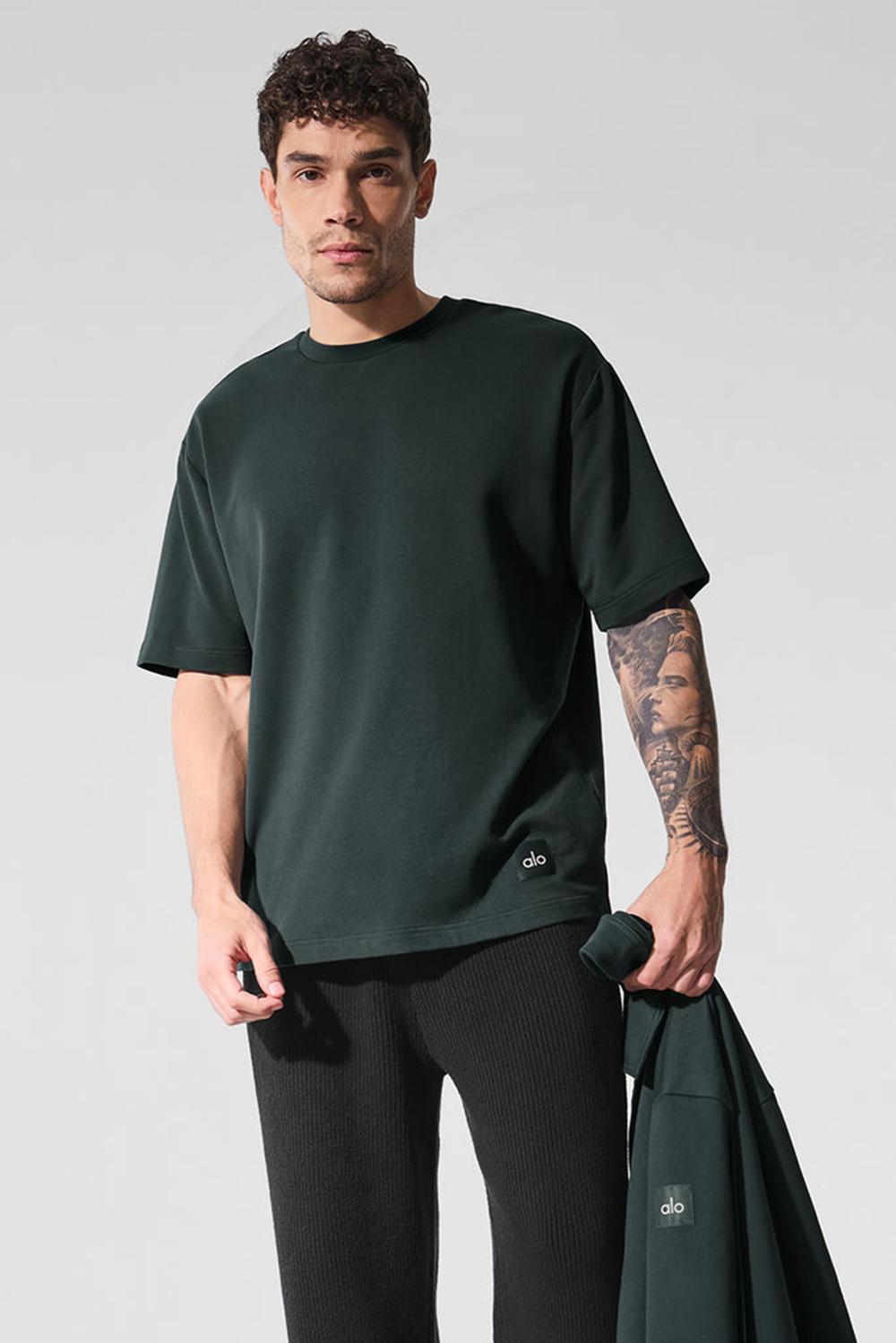 Alo Yoga Double Take Uomo Short Sleeve Verdi | Italia  WKC-830964