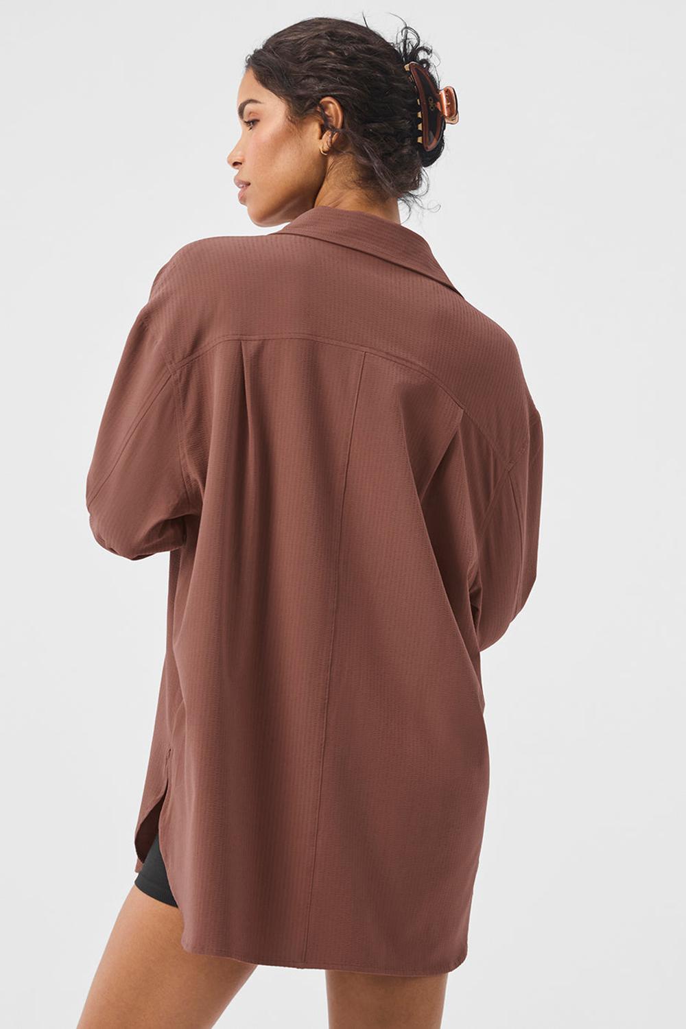 Alo Yoga Dreamscape Button Down Donna Maniche Lunghe Chestnut | Italia  AZD-967452