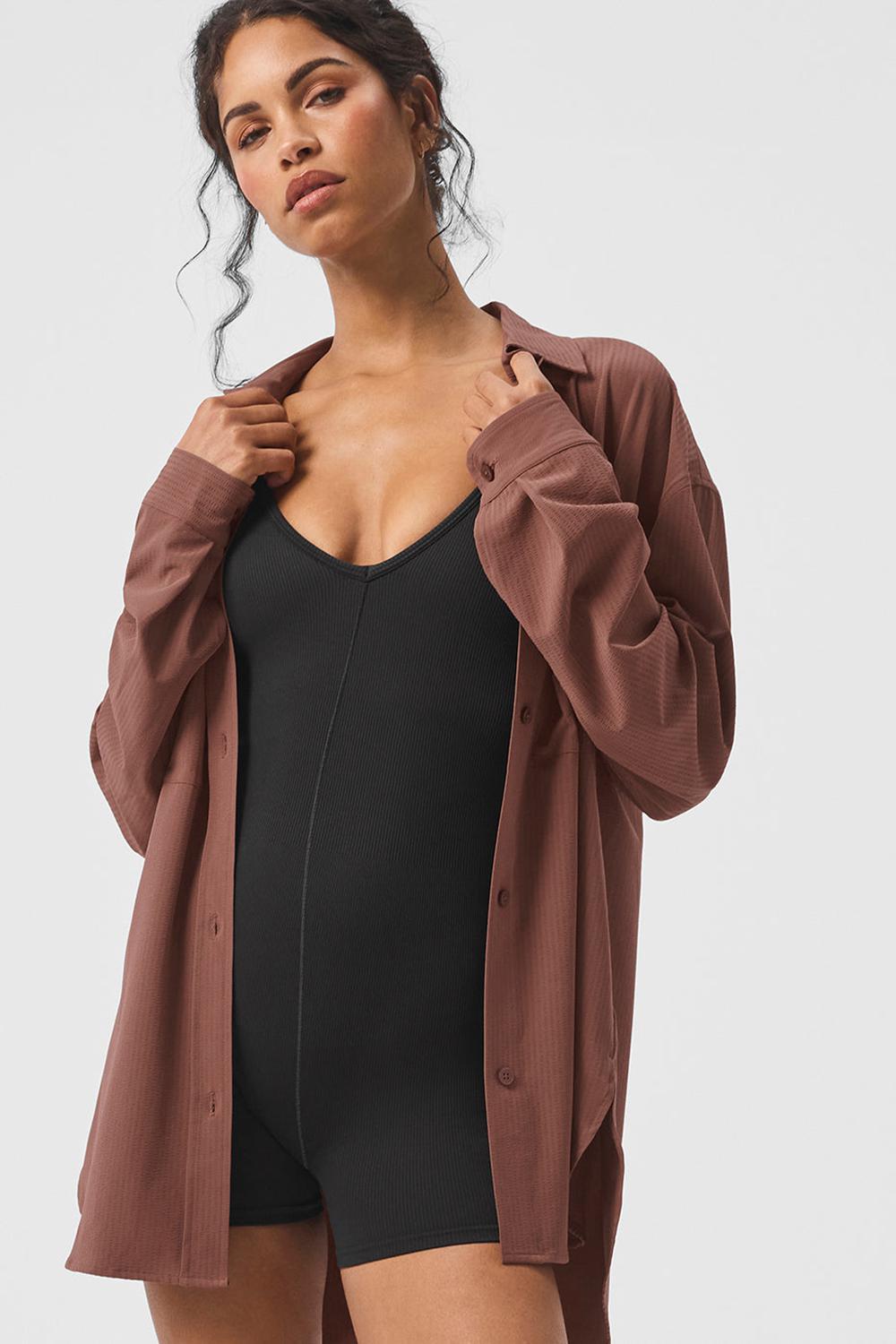 Alo Yoga Dreamscape Button Down Donna Maniche Lunghe Chestnut | Italia  AZD-967452