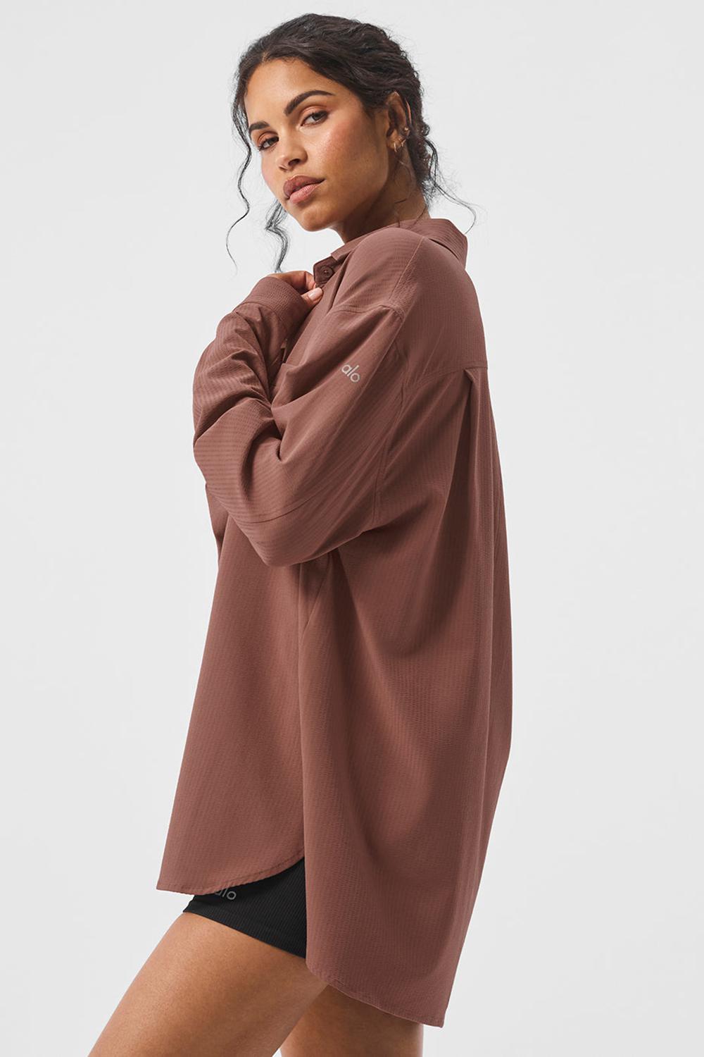 Alo Yoga Dreamscape Button Down Donna Maniche Lunghe Chestnut | Italia  AZD-967452