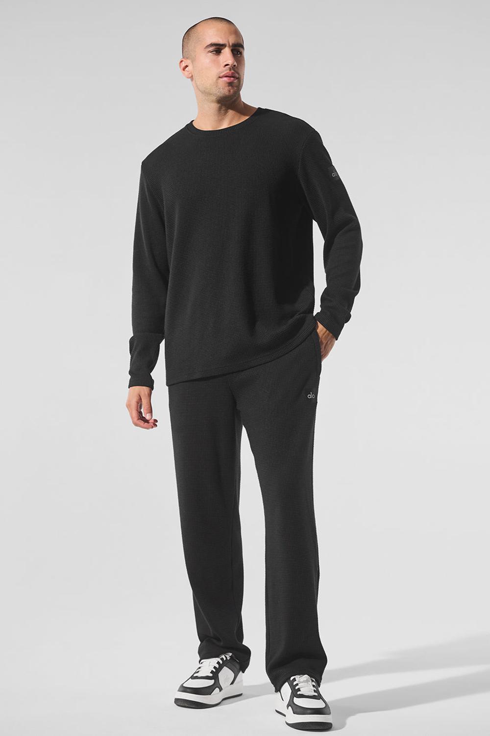 Alo Yoga Elevate Waffle Crew Uomo Maniche Lunghe Nere | Italia  IMQ-019543