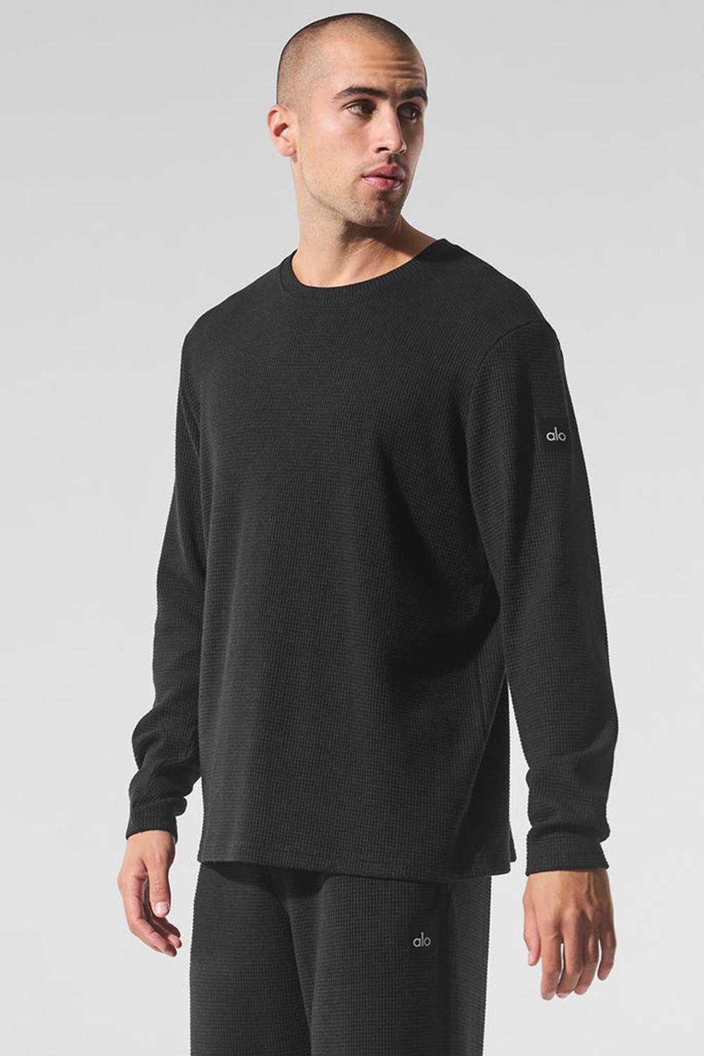 Alo Yoga Elevate Waffle Crew Uomo Maniche Lunghe Nere | Italia  IMQ-019543