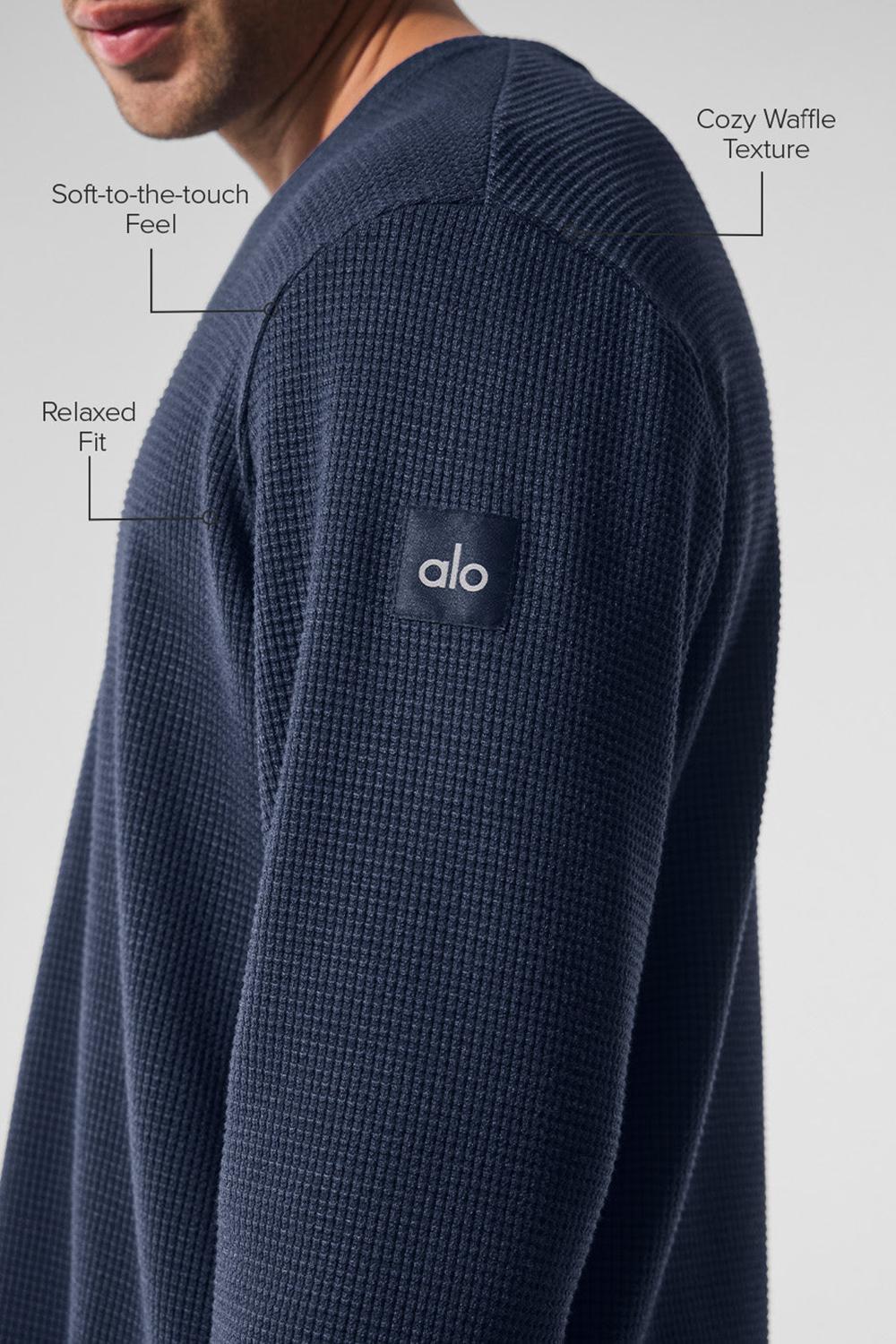 Alo Yoga Elevate Waffle Crew Uomo Maniche Lunghe Blu Marino | Italia  YBI-390246