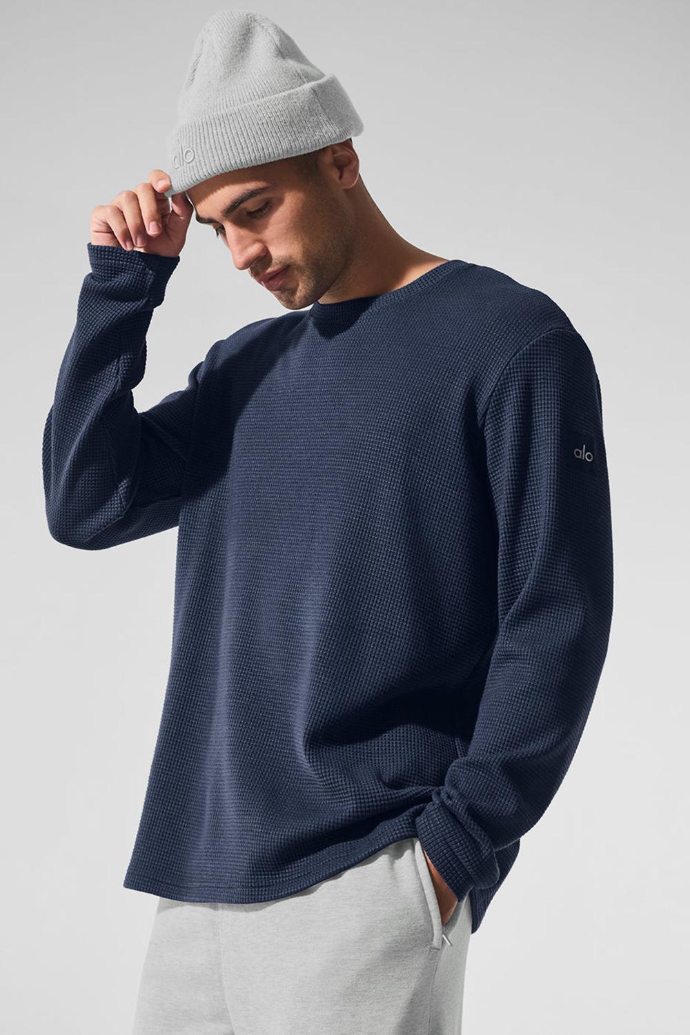 Alo Yoga Elevate Waffle Crew Uomo Maniche Lunghe Blu Marino | Italia  YBI-390246