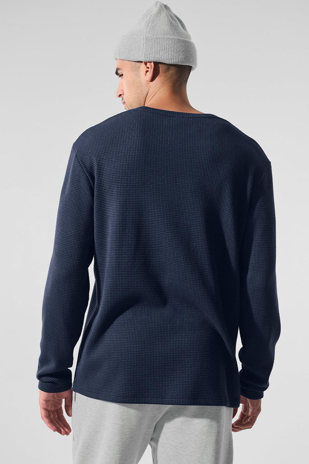 Alo Yoga Elevate Waffle Crew Uomo Maniche Lunghe Blu Marino | Italia  YBI-390246